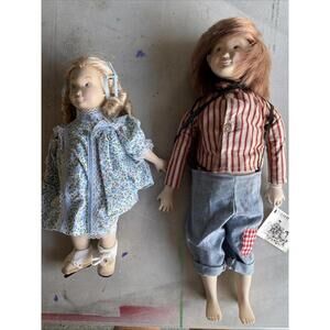 Two Kalico Kids “Toby the Newsboy” Boy Doll 18"  and Girl Doll by Suzanne Gibson